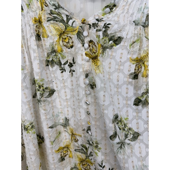 NWOT WHBM Gold Floral Long Sleeve Smocked Blouse Size Medium - Picture 5 of 6